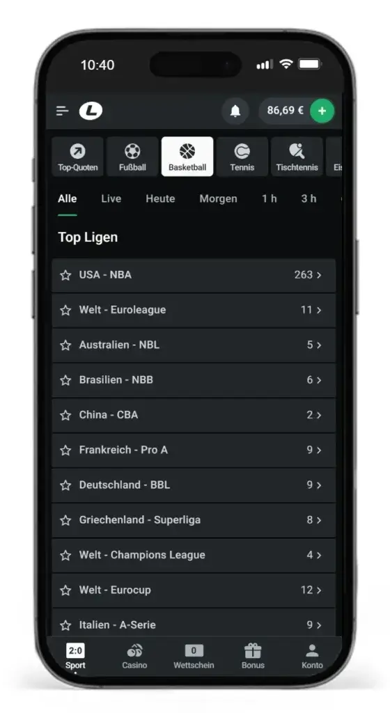 Bester Wettanbieter fuer Basketball Wetten ist Leonbet
