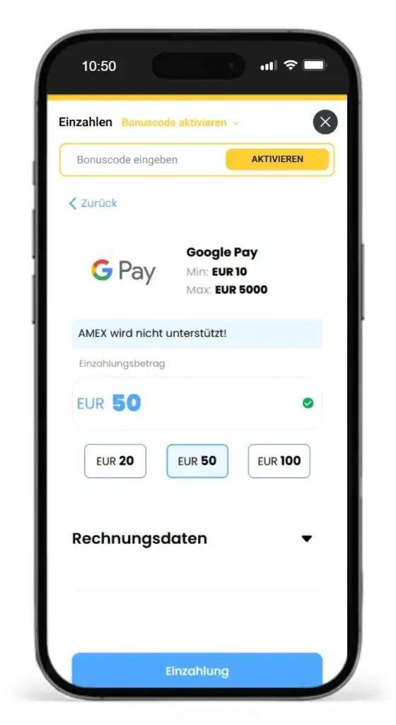 Google Pay Sportwetten bei 1Bet