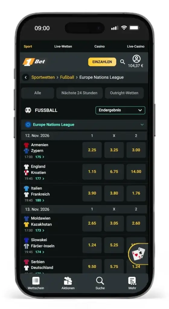 Nations League Quoten von 1Bet