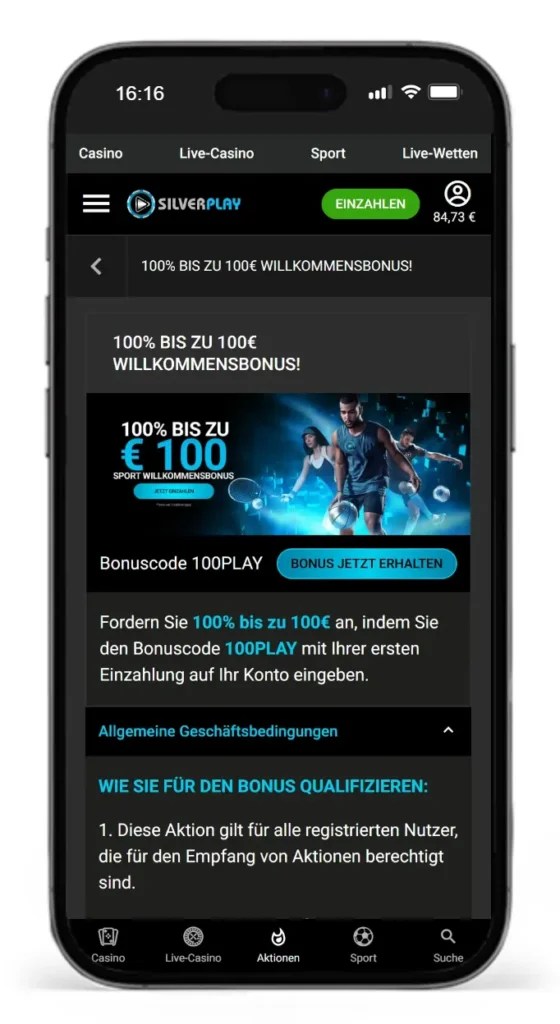 Ersteinzahlungsbonus vom Sportwettenanbieter aus dem Ausland Silverplay