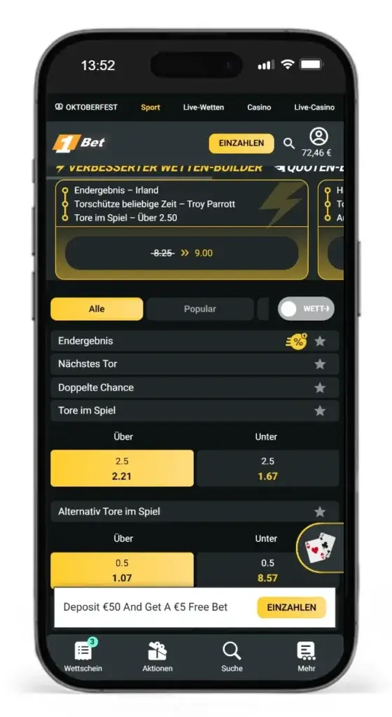 Ueber Unter Sportwetten bei 1Bet