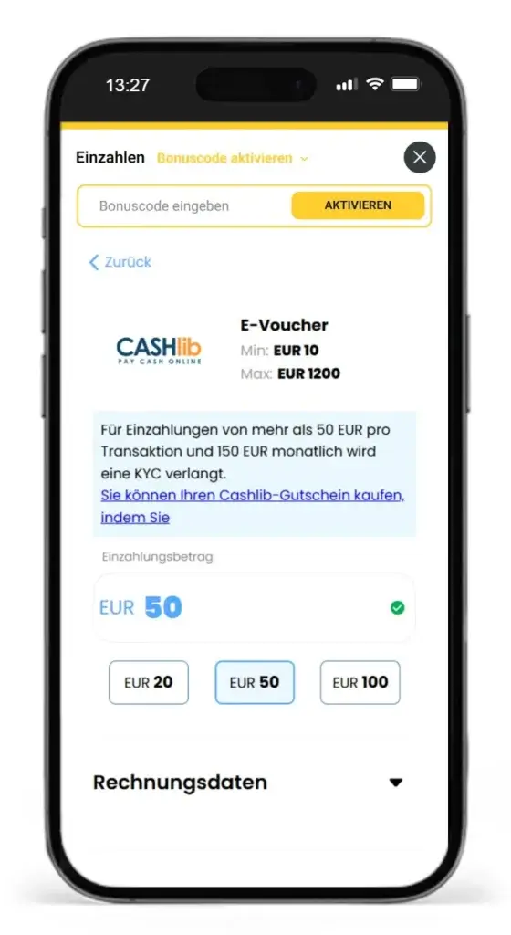 Sportwetten mit CASHlib bei 1Bet